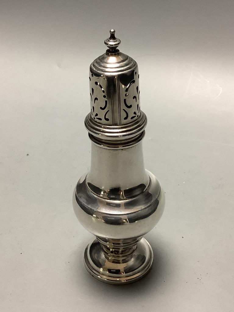 A 1930s silver sugar castor, height 14.5 cm, 53 g.